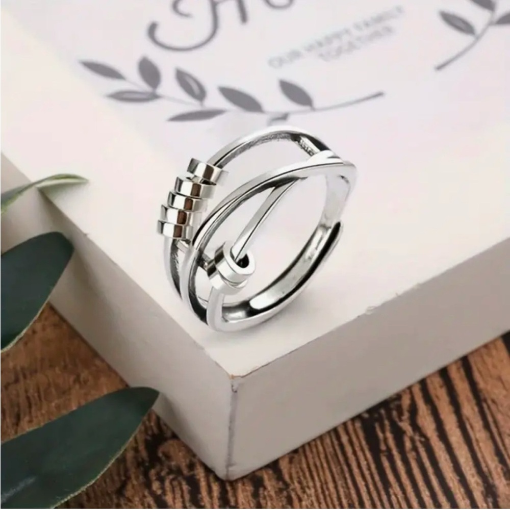 Ring Dainty Anxiety Adjustable Fidget With Beads Rotatable Anti Stress Relief